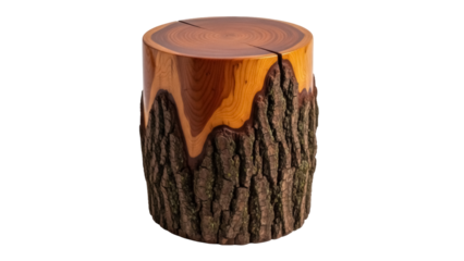 Rustic wooden log stool isolated PNG, natural tree trunk side table on transparent background for interior design and furniture mockups