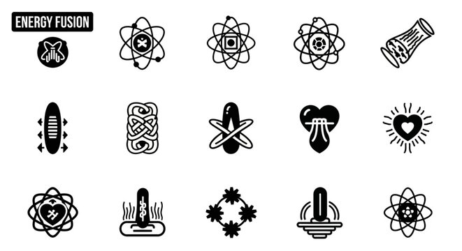 Energy fusion science technology icons set.