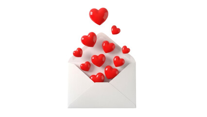 Envelope with red hearts PNG isolated on transparent background, love letter concept for Valentine s Day and romantic messages