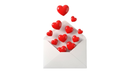Envelope with red hearts PNG isolated on transparent background, love letter concept for Valentine s Day and romantic messages