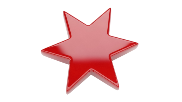 Shiny red star isolated PNG, festive symbol on transparent background for holiday decoration and graphic design projects - Powered by Adobe