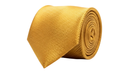 Rolled golden necktie isolated PNG, elegant men s fashion accessory for formal wear and professional attire on transparent background