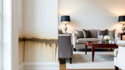 Severe Water Stain and Leakage Damage on Living Room Wall