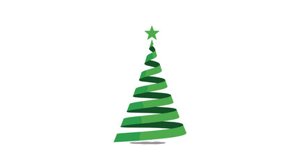 Creative green Christmas tree made of spiral ribbon with a star on top representing holiday celebration and festive decoration.