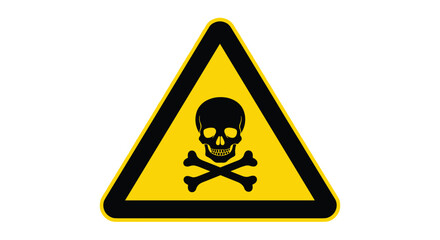 Yellow triangular warning sign with a black skull and crossbones symbol indicating danger, poison, or toxic materials hazard.