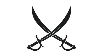 Silhouette of two crossed curved swords or sabers representing historical combat, military heritage, or pirate themes.