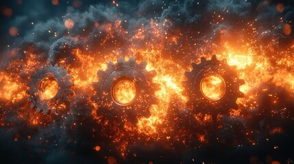 Obraz premium Burning gears industrial machinery