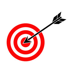 Target with Arrow Illustration &ndash; Red Bullseye Goal Success Symbol Vector Isolated on White Background