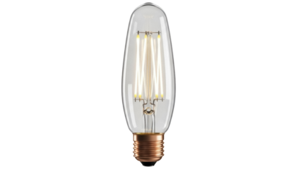 Vintage style LED filament bulb isolated PNG on transparent background, energy-efficient lighting for retro decor and design
