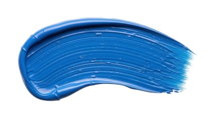 Vibrant blue paint stroke PNG isolated on transparent background, thick glossy brushstroke for artistic design and creative projects