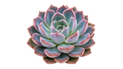 Echeveria succulent isolated PNG on transparent background, beautiful rosette with pink and green leaves for botanical design