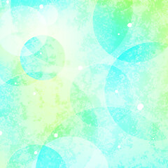 複数の円が重なり合う和紙風テクスチャーの背景ベクターイラスト　爽やかなグリーン