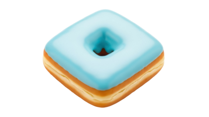 Square donut with blue icing isolated PNG, a unique and modern take on a classic treat for bakeries and dessert shops