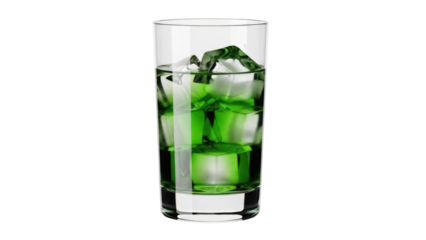 Green cocktail with ice cubes isolated PNG, refreshing drink in glass on transparent background for summer party and bar menu