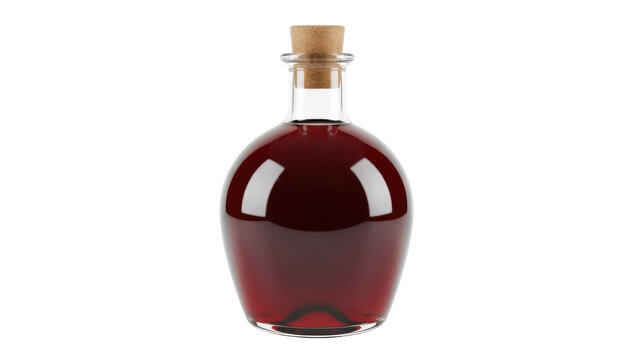 Red potion in a glass bottle with cork isolated PNG, magical elixir on transparent background for fantasy game asset