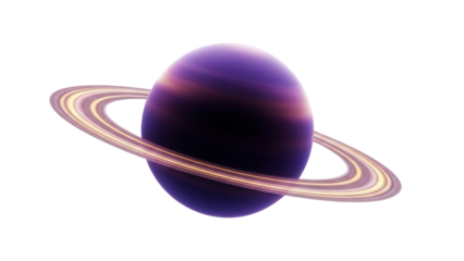 Purple planet with rings isolated PNG, cosmic celestial body on transparent background, astronomy and science fiction concept