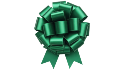 Emerald green satin ribbon bow isolated PNG, festive decoration for gift wrapping and holiday celebrations on transparent background