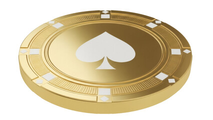 Golden poker chip with spade symbol isolated PNG, casino game token for gambling and betting on transparent background © PICSPRO