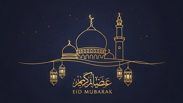 Celebrating eid mubarak with a golden mosque