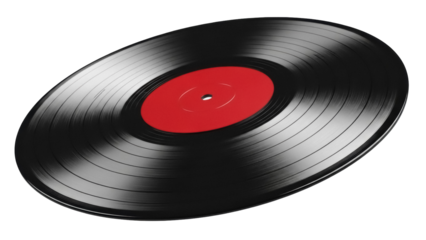 Black vinyl record PNG isolated on transparent background, vintage music disc for audio listening and retro design projects