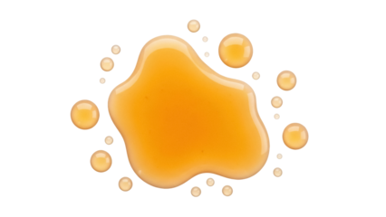 Golden honey puddle isolated PNG, sweet liquid with bubbles on transparent background, natural sweetener for food and beverage design