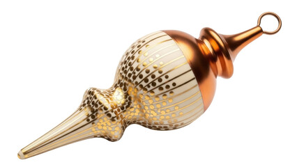 Elegant gold and ivory Christmas ornament isolated PNG, vintage style bauble for holiday decoration...