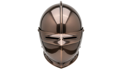 Medieval knight helmet isolated PNG, shiny metal head protection for historical reenactment and fantasy concepts
