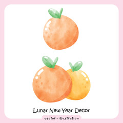 Mandarin Oranges Illustration for Lunar New Year, Fresh Citrus Fruit Watercolor oranges