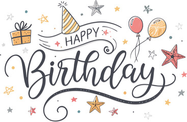 Happy birthday banner. Lettering confetti on white