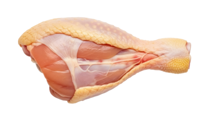 Raw chicken leg quarter isolated PNG, fresh poultry meat with skin on transparent background for cooking and food preparation
