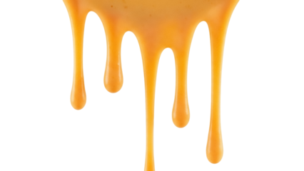 Delicious caramel sauce dripping PNG isolated on transparent background, sweet dessert topping for ice cream and confectionery use