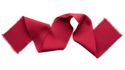 Crimson red silk ribbon isolated on transparent background, elegant fabric strip for gift wrapping and decoration PNG