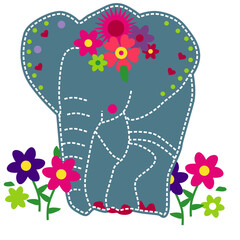 cute elephant  & flower t vector art print