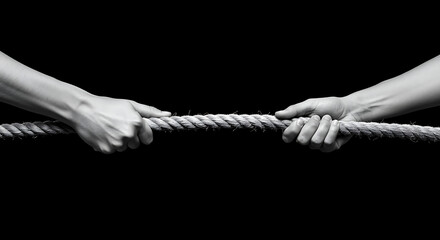Two hands pulling rope in opposite directions