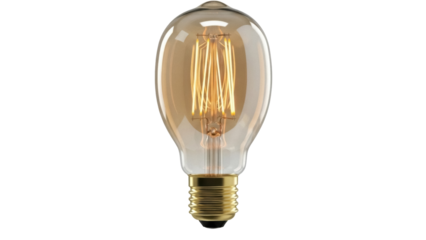 Vintage Edison bulb PNG isolated on transparent background, antique style lightbulb with glowing filament for retro design and decoration