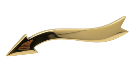 Gold arrow handle isolated PNG on transparent background, decorative pull for furniture and drawers, elegant design element