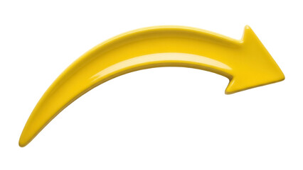 Bright yellow curved arrow PNG isolated on transparent background, direction indicator for graphic design and presentations
