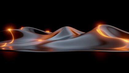 Futuristic abstract black wave texture illuminated by glowing orange energy lines
