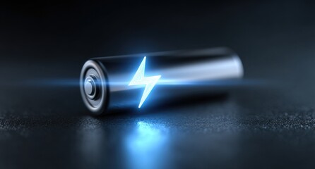 Dynamic 3D Battery Icon with Glowing Lightning Bolt