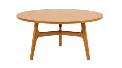 Round wooden coffee table isolated PNG on transparent background, mid-century modern furniture for...
