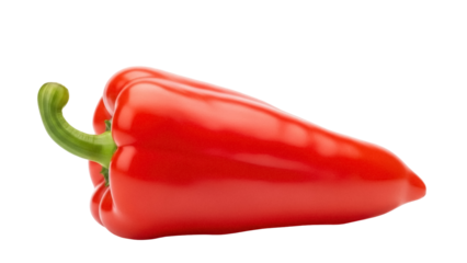 Vibrant red bell pepper isolated PNG, fresh vegetable with green stem on transparent background for healthy eating and cooking concepts