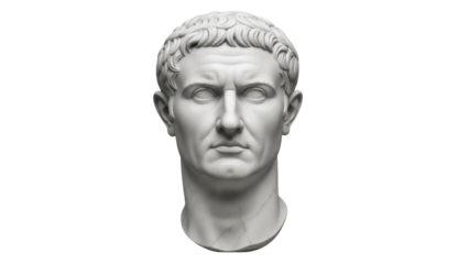 Roman emperor bust isolated PNG on transparent background, marble sculpture of a caesar for history and art projects, no background