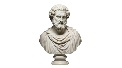 Obraz premium Marble bust of a bearded man isolated PNG on transparent background, classical sculpture for art history and design projects