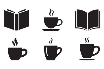 Obraz premium Book and coffee silhouette icon set on white background 