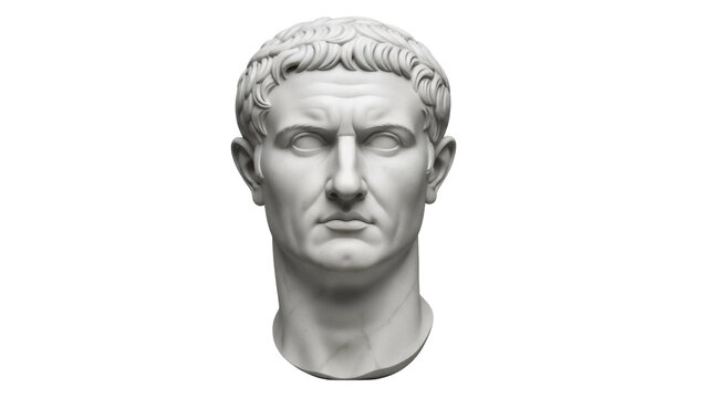 Roman emperor bust isolated PNG on transparent background, marble sculpture of a caesar for history and art projects, no background