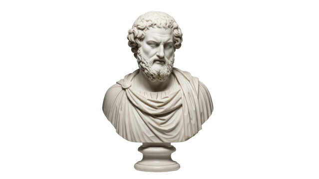 Marble bust of a bearded man isolated PNG on transparent background, classical sculpture for art history and design projects