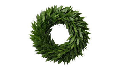 Green laurel wreath isolated PNG on transparent background, symbol of victory and achievement for...