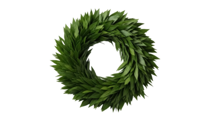 Green laurel wreath isolated PNG on transparent background, symbol of victory and achievement for awards and decoration
