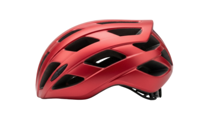 Red bicycle helmet PNG isolated on transparent background, safety gear for cycling and outdoor sports