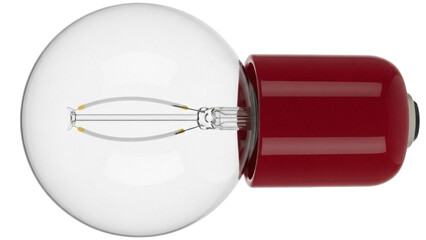 Vintage-style light bulb isolated PNG on transparent background, decorative Edison lamp with red base for interior design and retro aesthetics